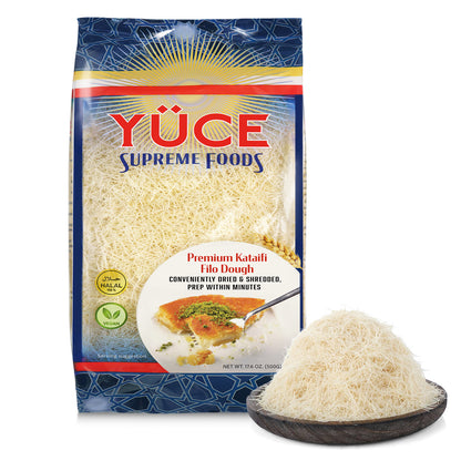 YÜCE Supreme Foods Premium Dried & Shredded Kataifi Filo Dough, Kadayif Phyllo Pastry (500g / 1.1 lb)